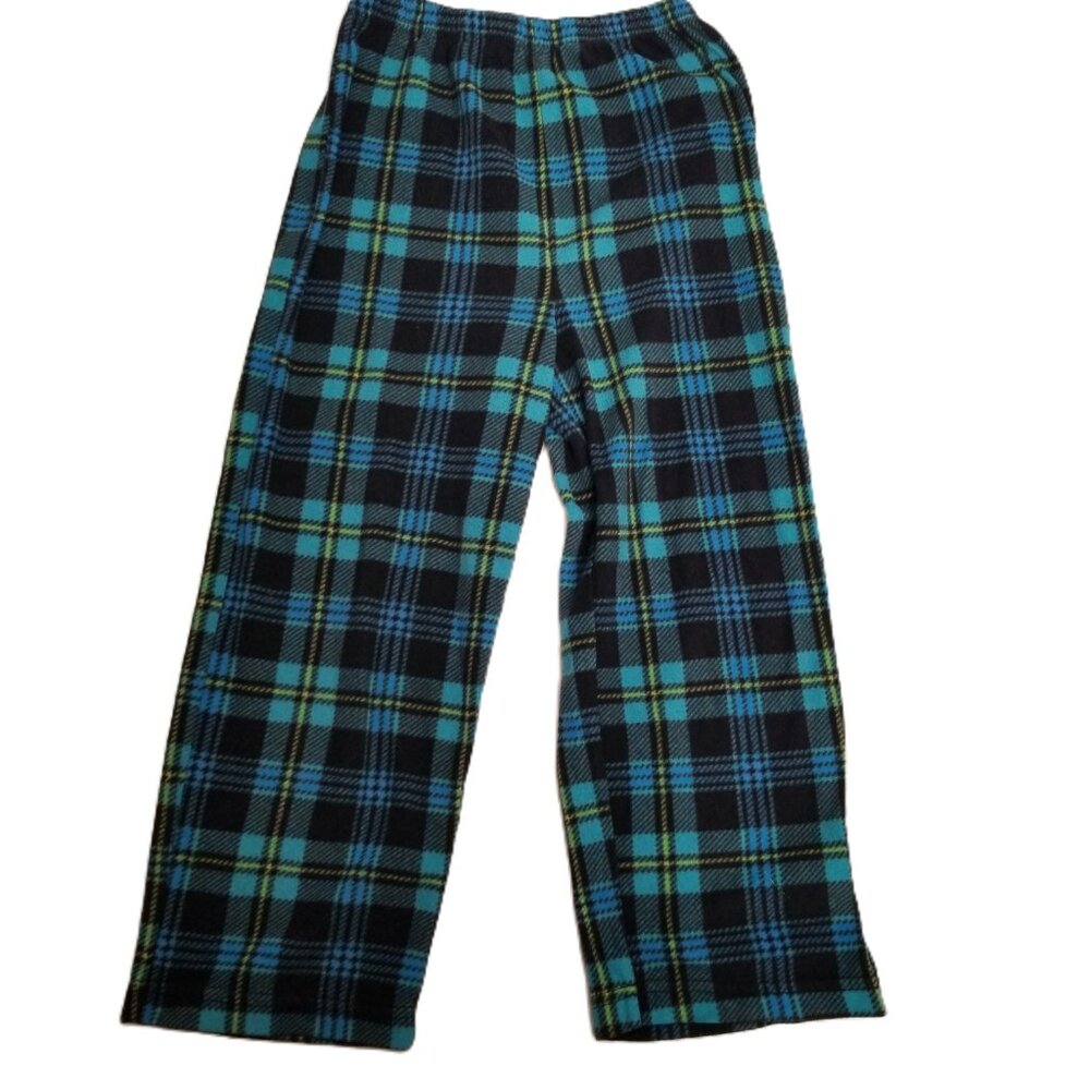 Kids Flannel Pajama Pants Size 6-8 Blue Teal Green Plaid Sleep Bottoms
